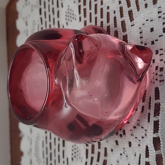 Vintage Indiana Cranberry Glass Sleeping Cat Votive Holder - Picture 4 of 6